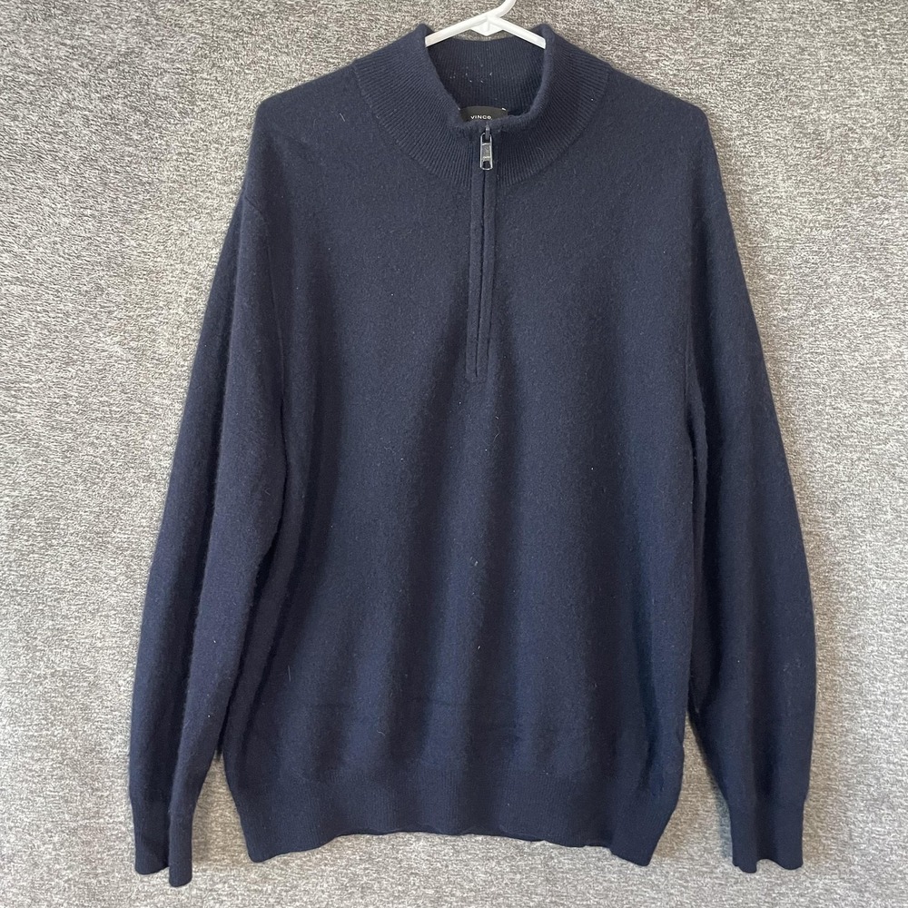 Vince Sweater Mens Large Blue Cashmere 1/4 Zip Mock Neck Knit Pullover Solid